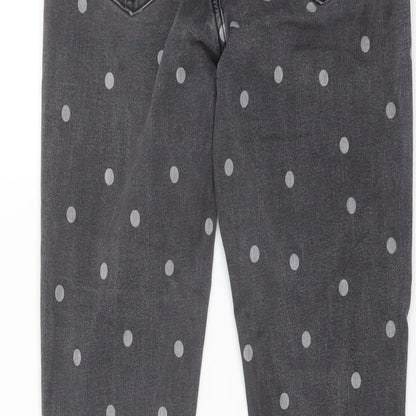 Denim & Co. Womens Grey Polka Dot Cotton Skinny Jeans Size 8 L27 in Regular Button - Frayed Hem