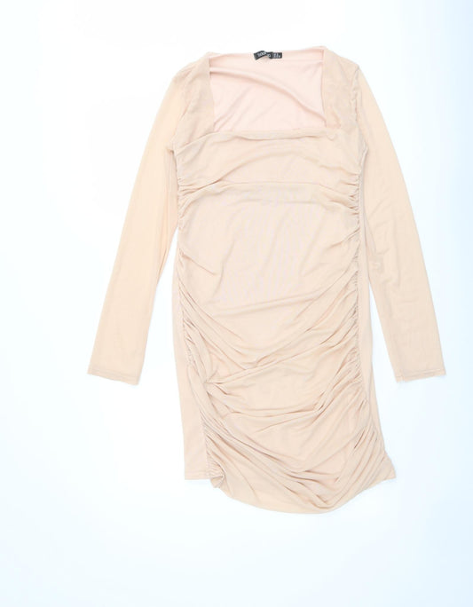 Boohoo Womens Pink Polyester Bodycon Size 16 Square Neck