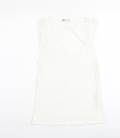 Zara Womens Ivory Polyester Basic T-Shirt Size L Scoop Neck