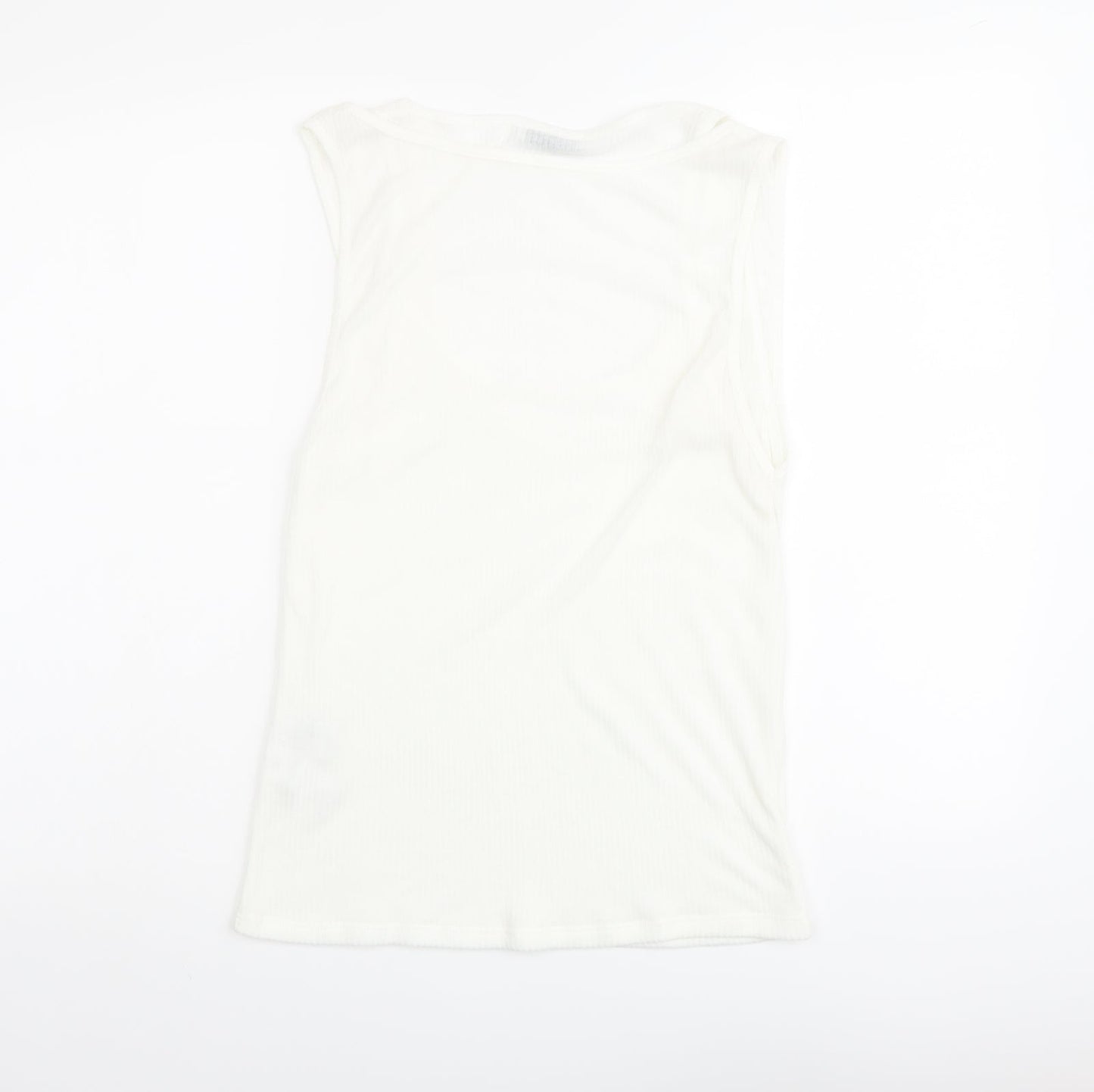 Zara Womens Ivory Polyester Basic T-Shirt Size L Scoop Neck