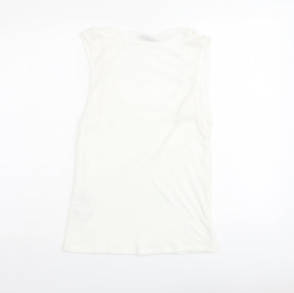 Zara Womens Ivory Polyester Basic T-Shirt Size L Scoop Neck