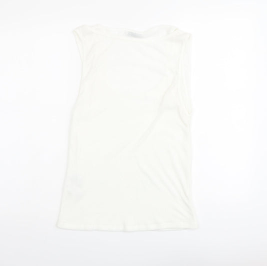 Zara Womens Ivory Polyester Basic T-Shirt Size L Scoop Neck