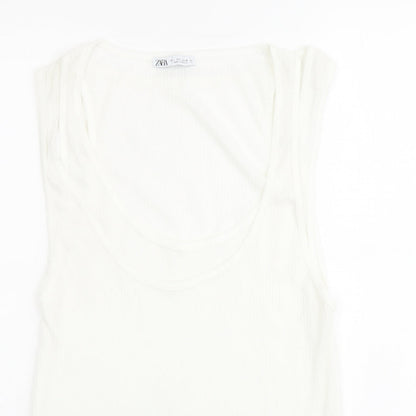 Zara Womens Ivory Polyester Basic T-Shirt Size L Scoop Neck