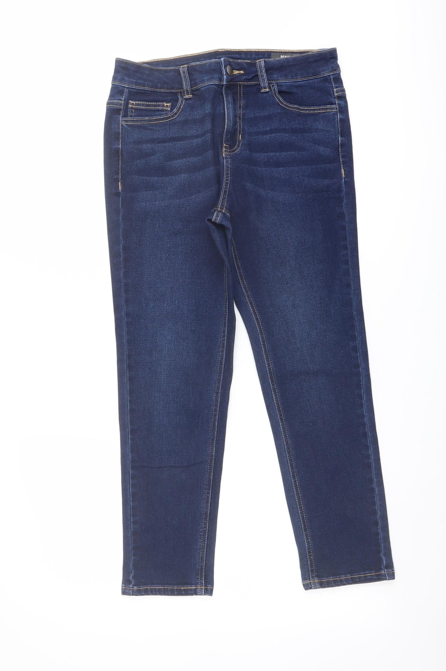 TU Womens Blue Cotton Straight Jeans Size 8 L24 in Regular Button
