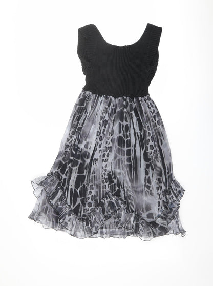 Emphasis Womens Black Animal Print Polyester Fit & Flare Size M Scoop Neck Pullover - Crochet Top