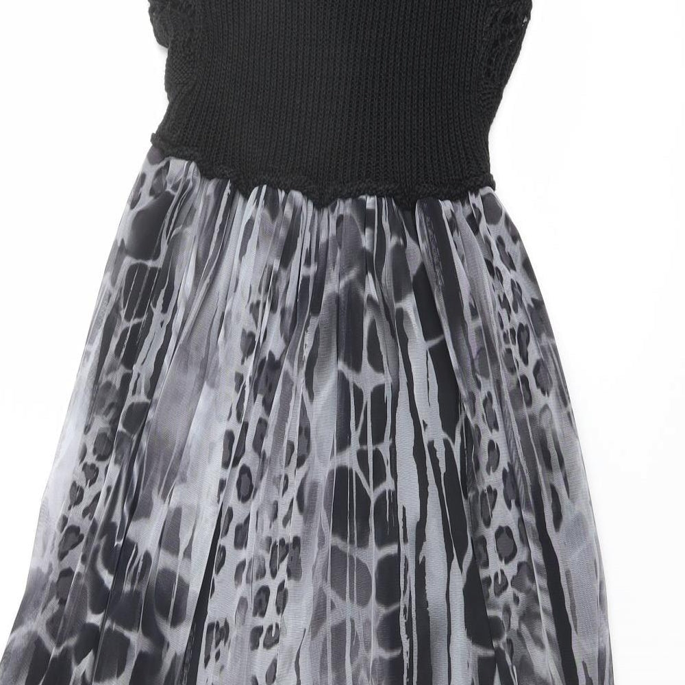 Emphasis Womens Black Animal Print Polyester Fit & Flare Size M Scoop Neck Pullover - Crochet Top