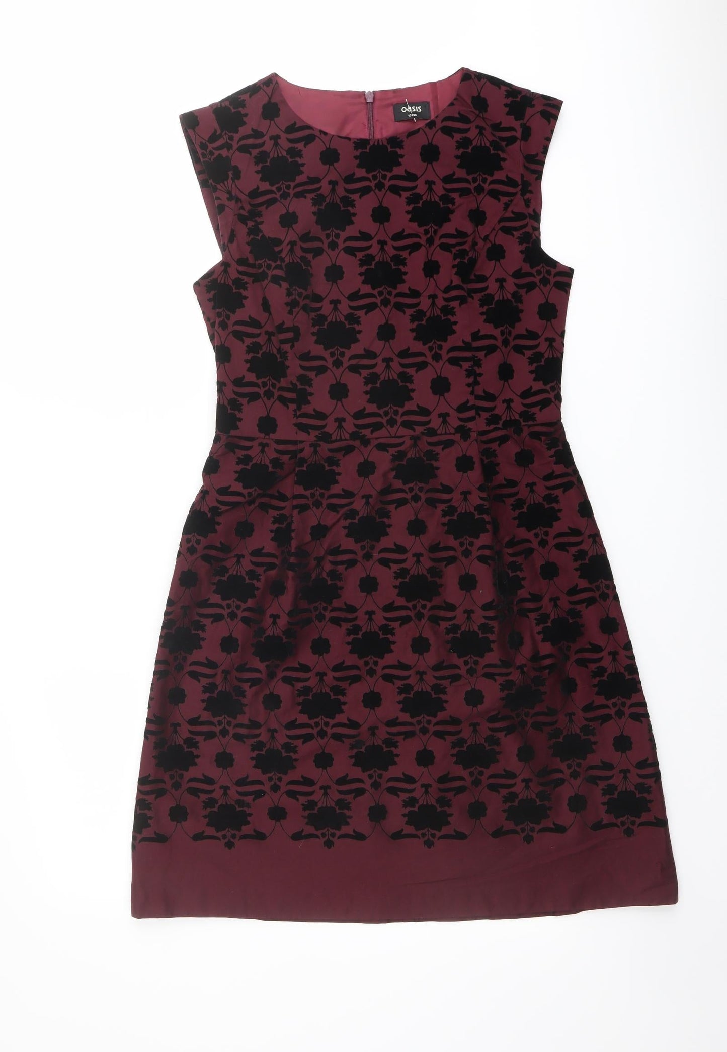 Oasis Womens Red Geometric Cotton Shift Size 10 Boat Neck Zip