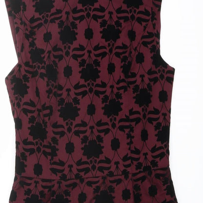 Oasis Womens Red Geometric Cotton Shift Size 10 Boat Neck Zip