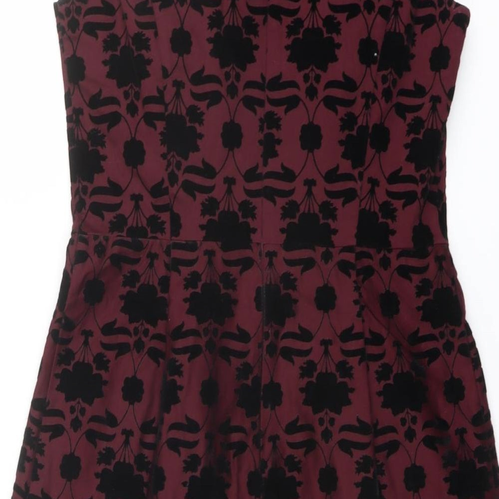 Oasis Womens Red Geometric Cotton Shift Size 10 Boat Neck Zip