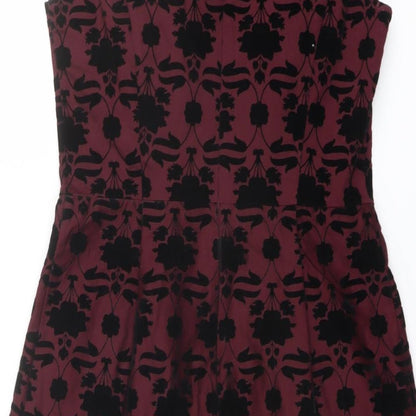 Oasis Womens Red Geometric Cotton Shift Size 10 Boat Neck Zip