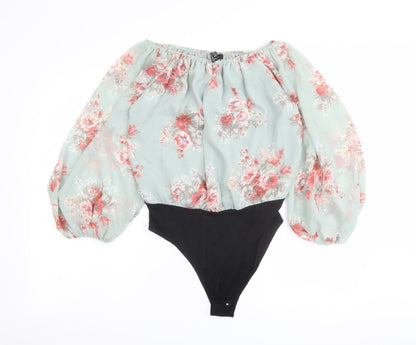 New Look Womens Multicoloured Floral Polyester Bodysuit One-Piece Size 10 Snap