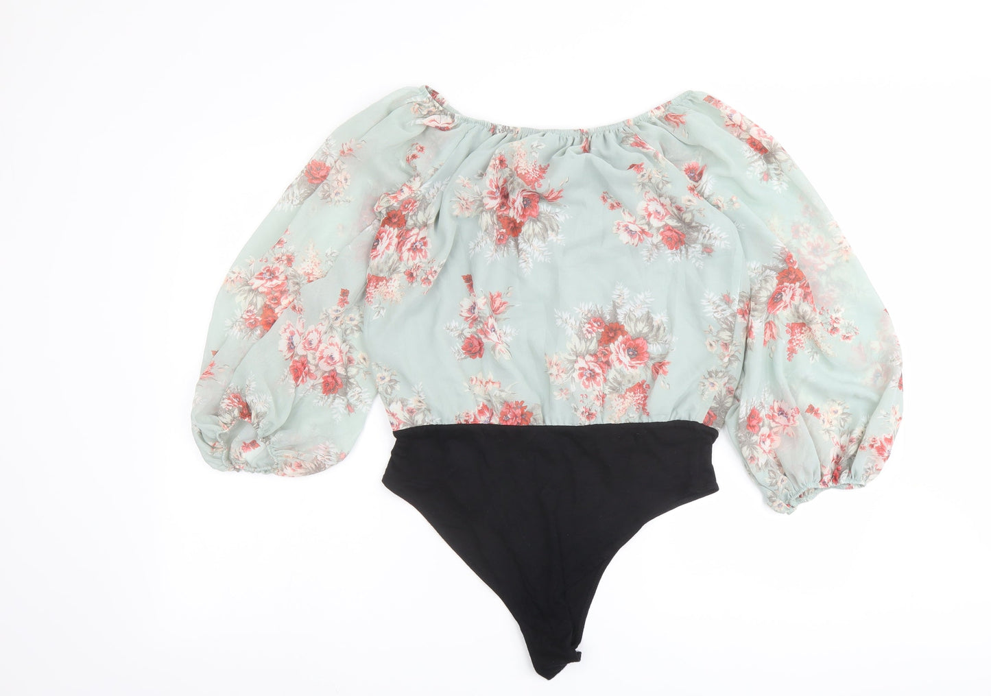 New Look Womens Multicoloured Floral Polyester Bodysuit One-Piece Size 10 Snap