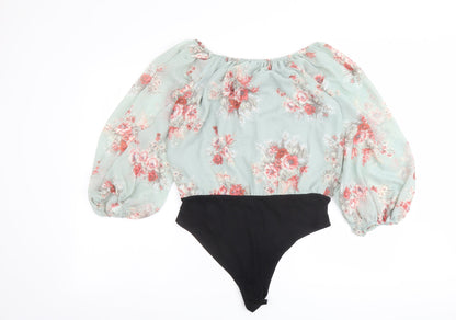 New Look Womens Multicoloured Floral Polyester Bodysuit One-Piece Size 10 Snap