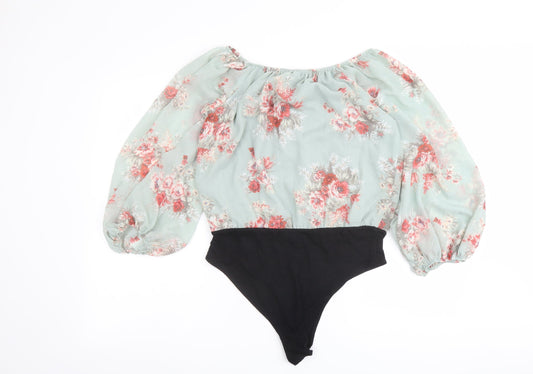 New Look Womens Multicoloured Floral Polyester Bodysuit One-Piece Size 10 Snap