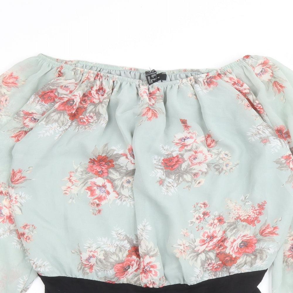 New Look Womens Multicoloured Floral Polyester Bodysuit One-Piece Size 10 Snap