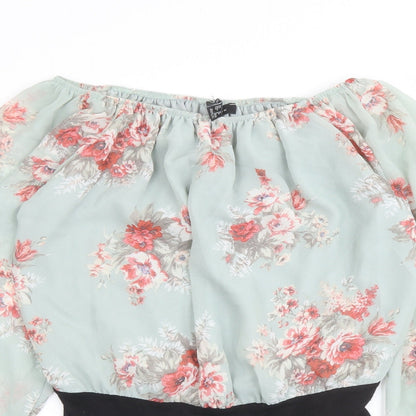 New Look Womens Multicoloured Floral Polyester Bodysuit One-Piece Size 10 Snap