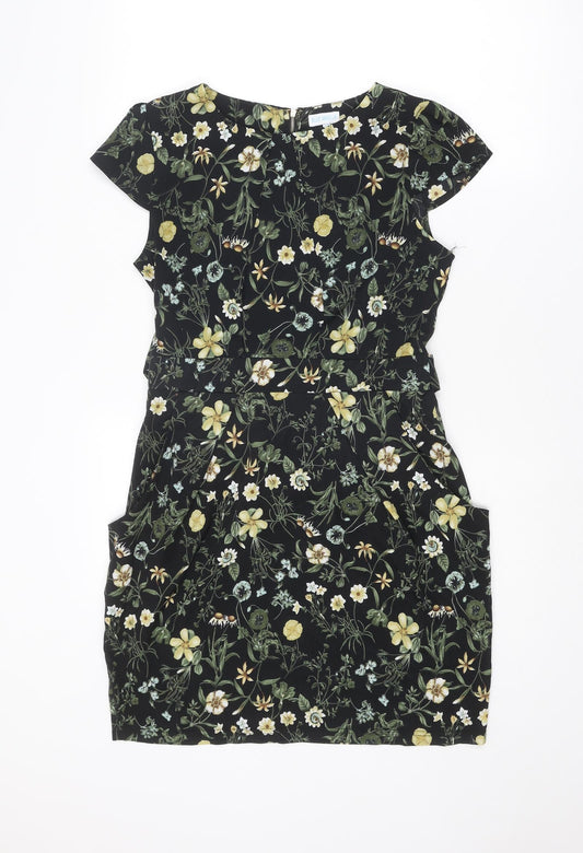 Blue Vanilla Womens Multicoloured Floral Polyester Shift Size 10 Round Neck Zip