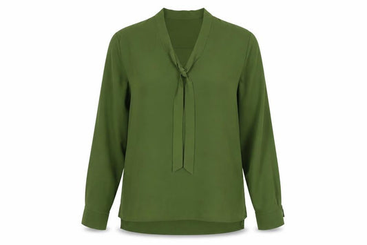 ACEVOG Womens Green Polyester Basic Blouse Size L Round Neck