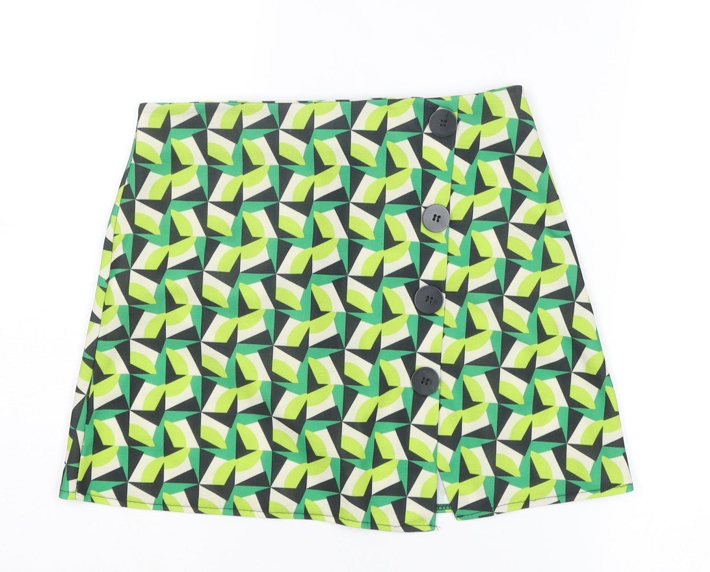 Boohoo Womens Green Geometric Polyester A-Line Skirt Size 10 Zip