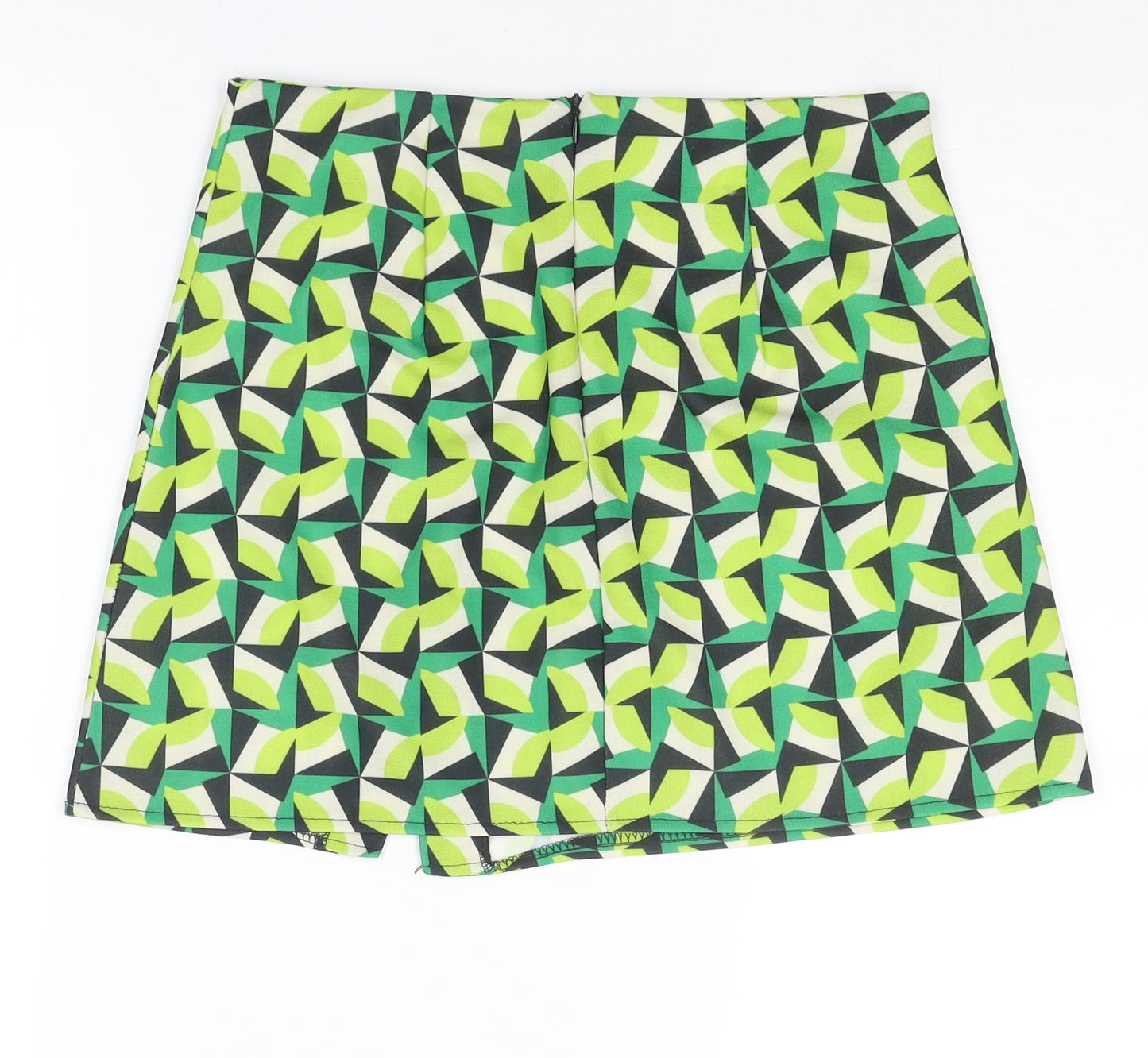 Boohoo Womens Green Geometric Polyester A-Line Skirt Size 10 Zip