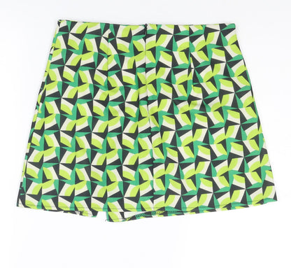 Boohoo Womens Green Geometric Polyester A-Line Skirt Size 10 Zip