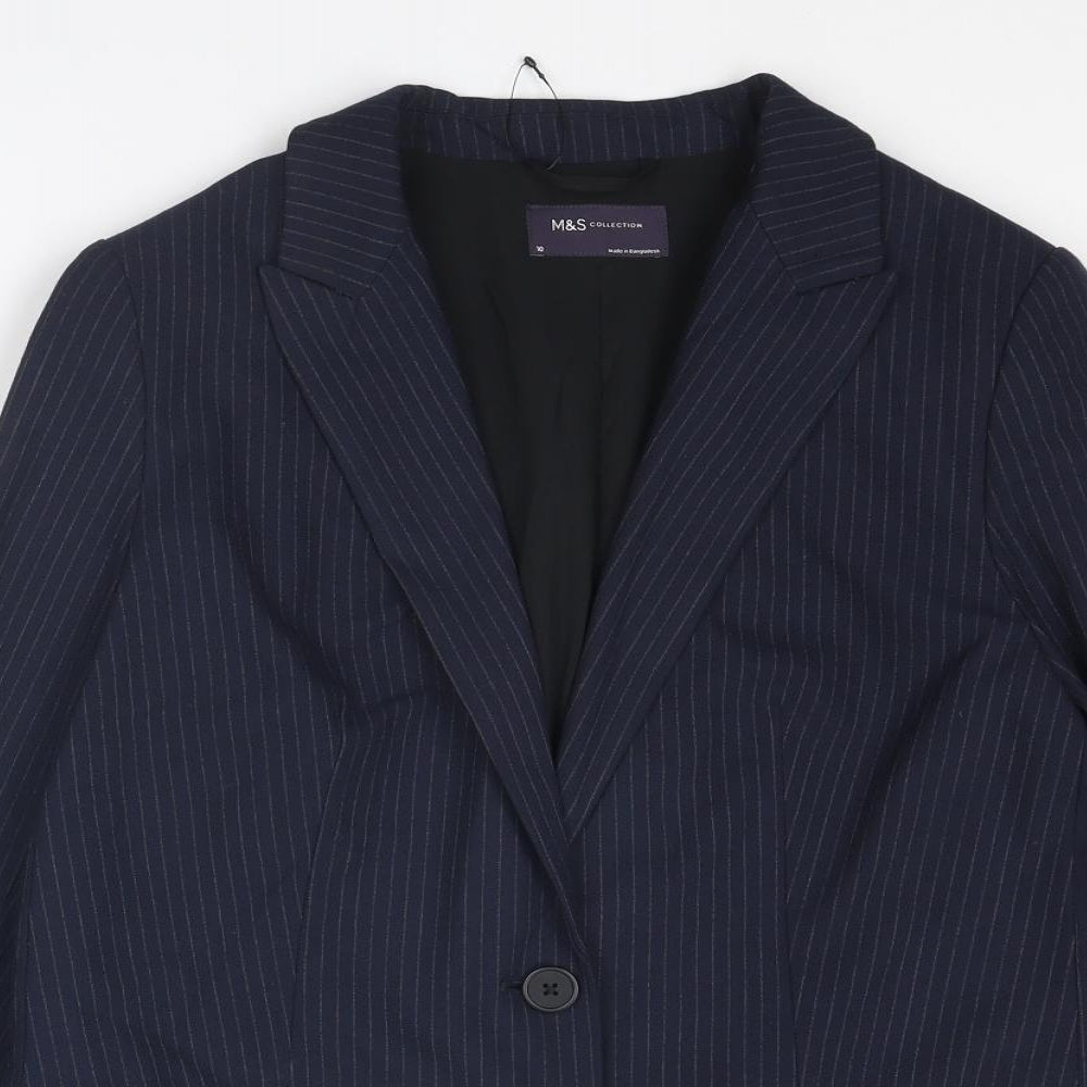 Marks and Spencer Womens Blue Pinstripe Polyester Jacket Suit Jacket Size 10