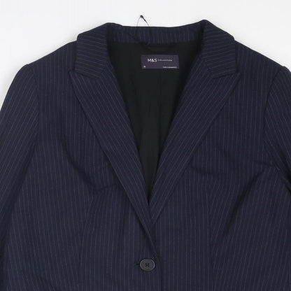 Marks and Spencer Womens Blue Pinstripe Polyester Jacket Suit Jacket Size 10