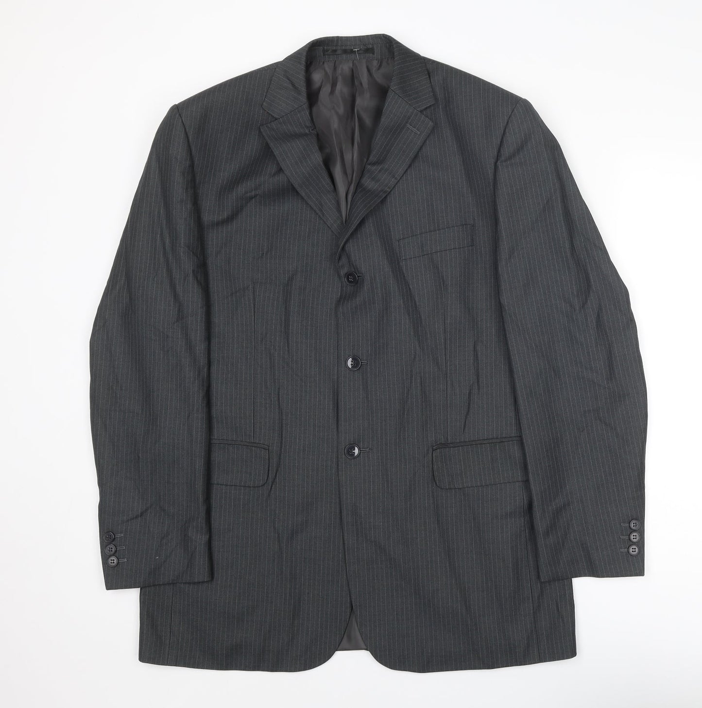 Mens UK Size 40 Pinstripe Regular Grey Suit Jacket
