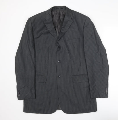 Mens UK Size 40 Pinstripe Regular Grey Suit Jacket