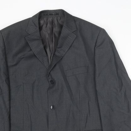Mens UK Size 40 Pinstripe Regular Grey Suit Jacket
