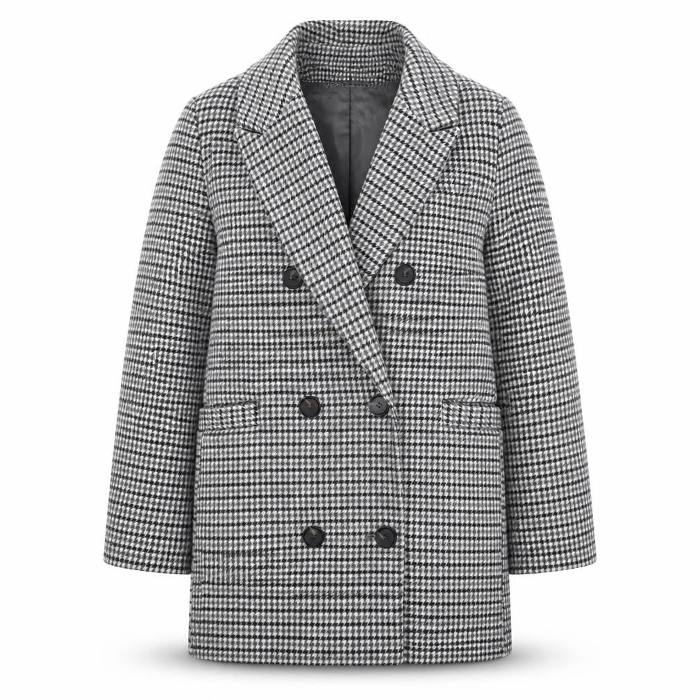 Marks & Spencer Womens Grey Geometric Pea Coat Coat Size 16 Buckle