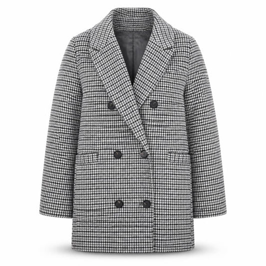 Marks & Spencer Womens Grey Geometric Pea Coat Coat Size 16 Buckle