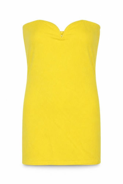 H&M Womens Yellow Polyester Mini Size L Sweetheart Pullover - Strapless Ribbed