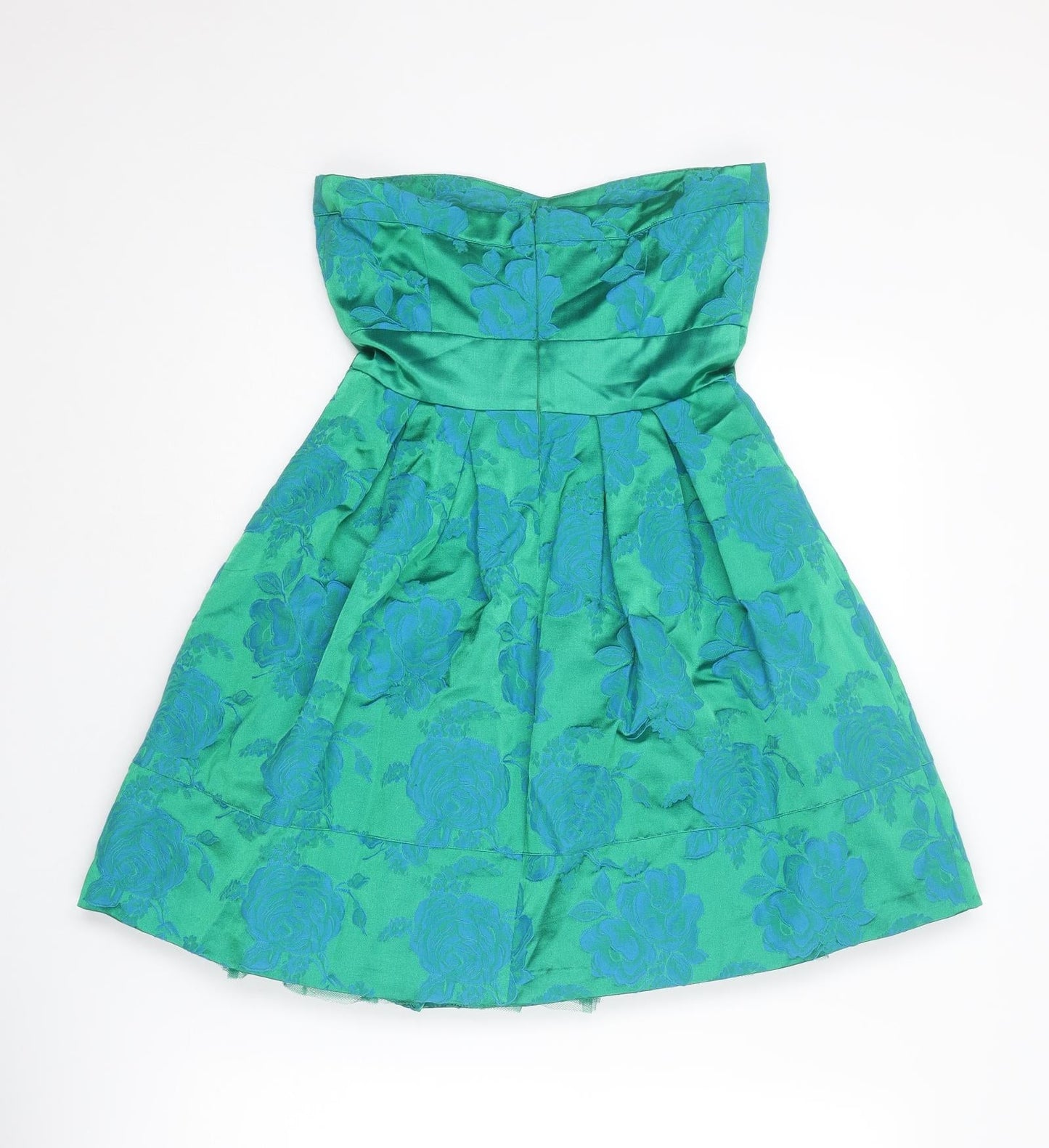 Warehouse Womens Green Floral Cotton Fit & Flare Size 8 Sweetheart Zip - Tulle Under-skirt