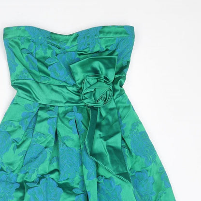 Warehouse Womens Green Floral Cotton Fit & Flare Size 8 Sweetheart Zip - Tulle Under-skirt
