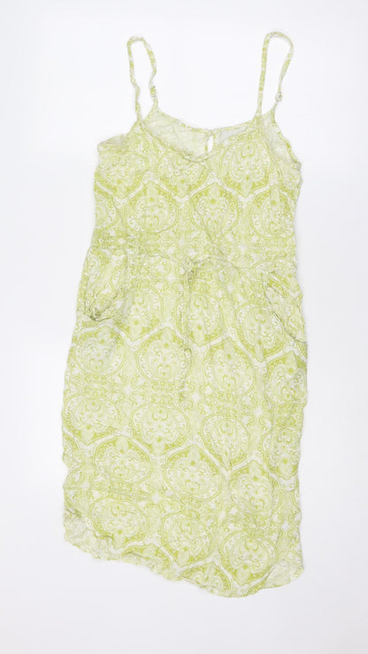 NEXT Womens Green Geometric Viscose Slip Dress Size 8 V-Neck Pullover