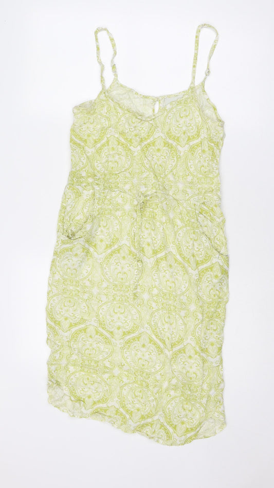 NEXT Womens Green Geometric Viscose Slip Dress Size 8 V-Neck Pullover