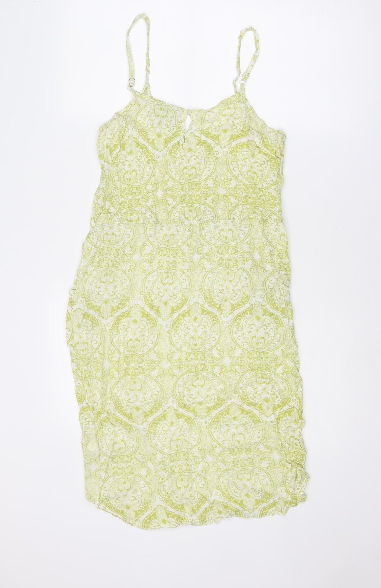 NEXT Womens Green Geometric Viscose Slip Dress Size 8 V-Neck Pullover