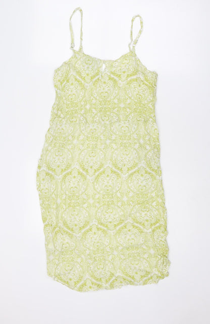 NEXT Womens Green Geometric Viscose Slip Dress Size 8 V-Neck Pullover