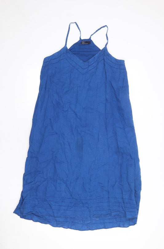 Gap Womens Blue Linen Tank Dress Size 4 V-Neck Pullover