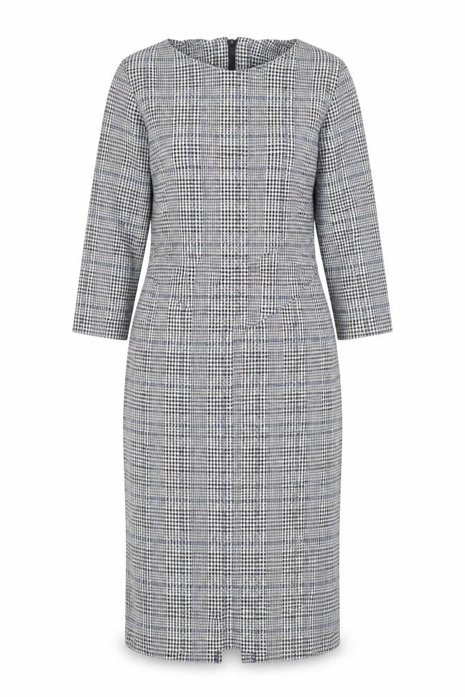 Marks and Spencer Womens Grey Plaid Polyester Shift Size 12 Round Neck Zip