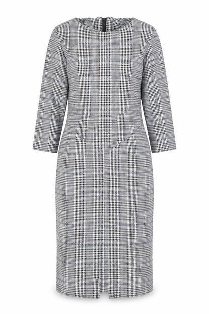 Marks and Spencer Womens Grey Plaid Polyester Shift Size 12 Round Neck Zip