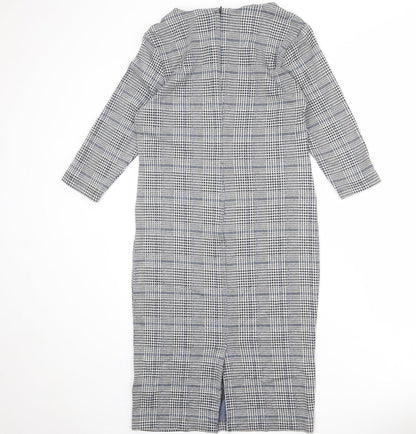 Marks and Spencer Womens Grey Plaid Polyester Shift Size 12 Round Neck Zip