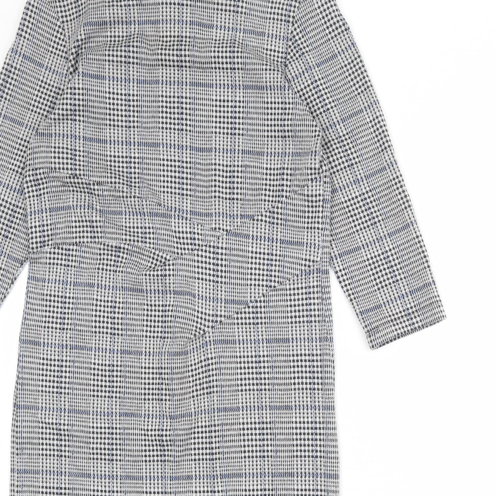 Marks and Spencer Womens Grey Plaid Polyester Shift Size 12 Round Neck Zip