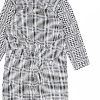 Marks and Spencer Womens Grey Plaid Polyester Shift Size 12 Round Neck Zip