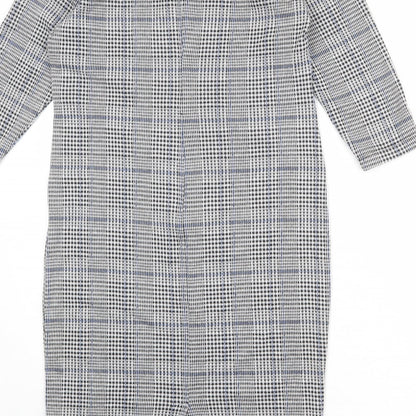 Marks and Spencer Womens Grey Plaid Polyester Shift Size 12 Round Neck Zip
