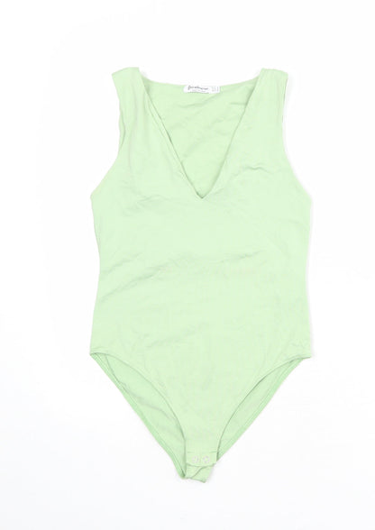 Stradivarius Womens Green Nylon Bodysuit One-Piece Size M Snap