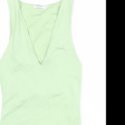 Stradivarius Womens Green Nylon Bodysuit One-Piece Size M Snap