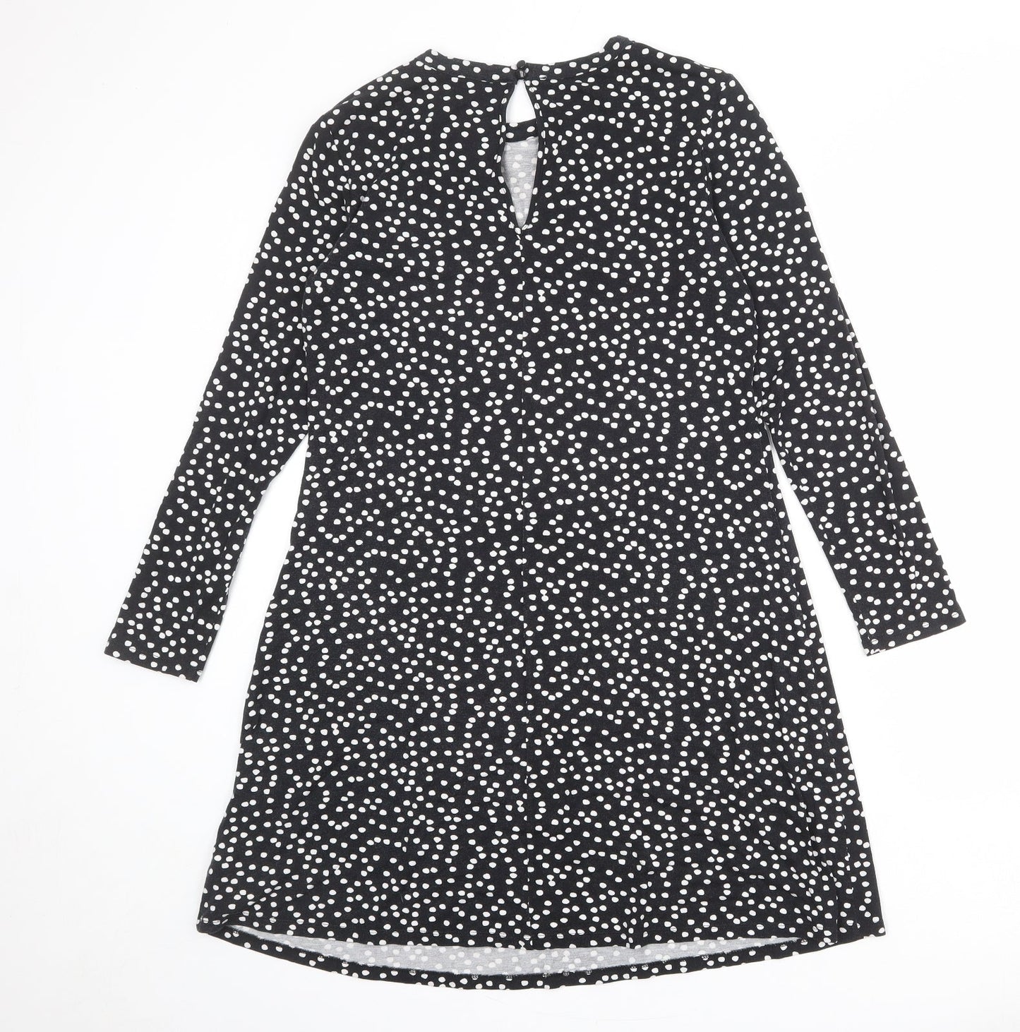 Marks and Spencer Womens Black Polka Dot Viscose A-Line Size 12 Round Neck Button