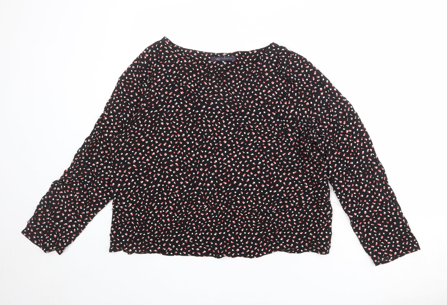 Marks and Spencer Womens Black Geometric Viscose Basic Blouse Size 18 Round Neck